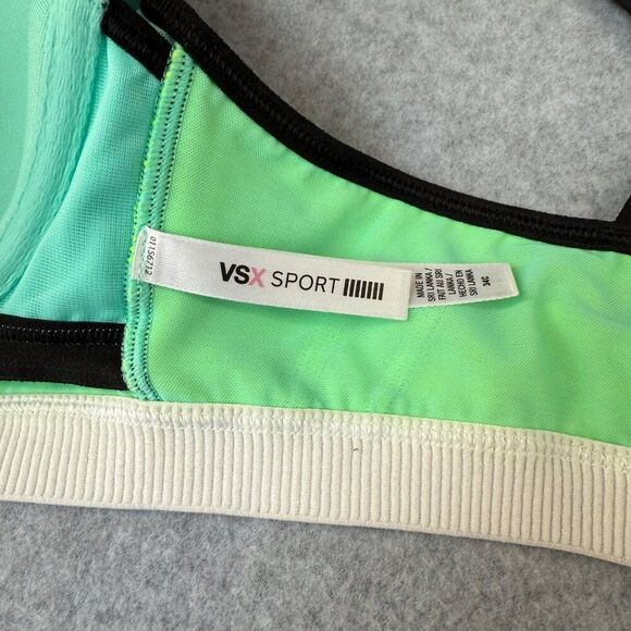Victoria's Secret Sport VSX‎  Zip Front Sports Bra Size 34C Neon Yellow & Black - Picture 2 of 13
